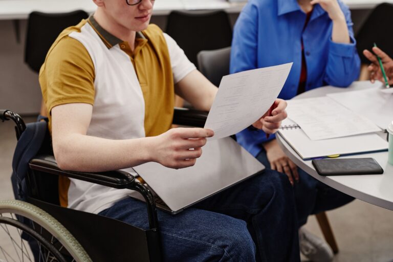 Reviewing documents at a meeting with human resources