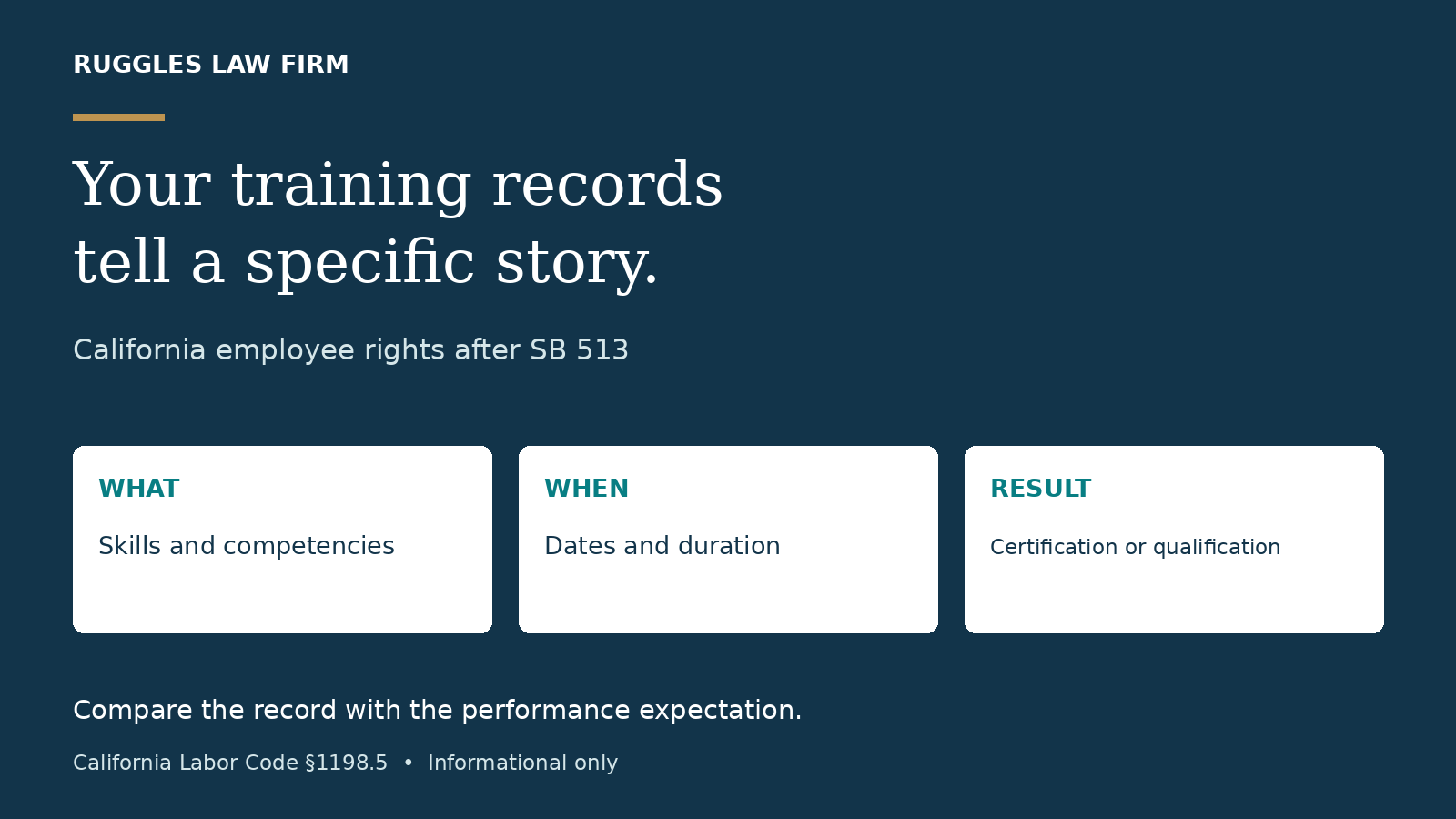 California employee training records: compare what was taught, when it happened, and what performance was later expected.