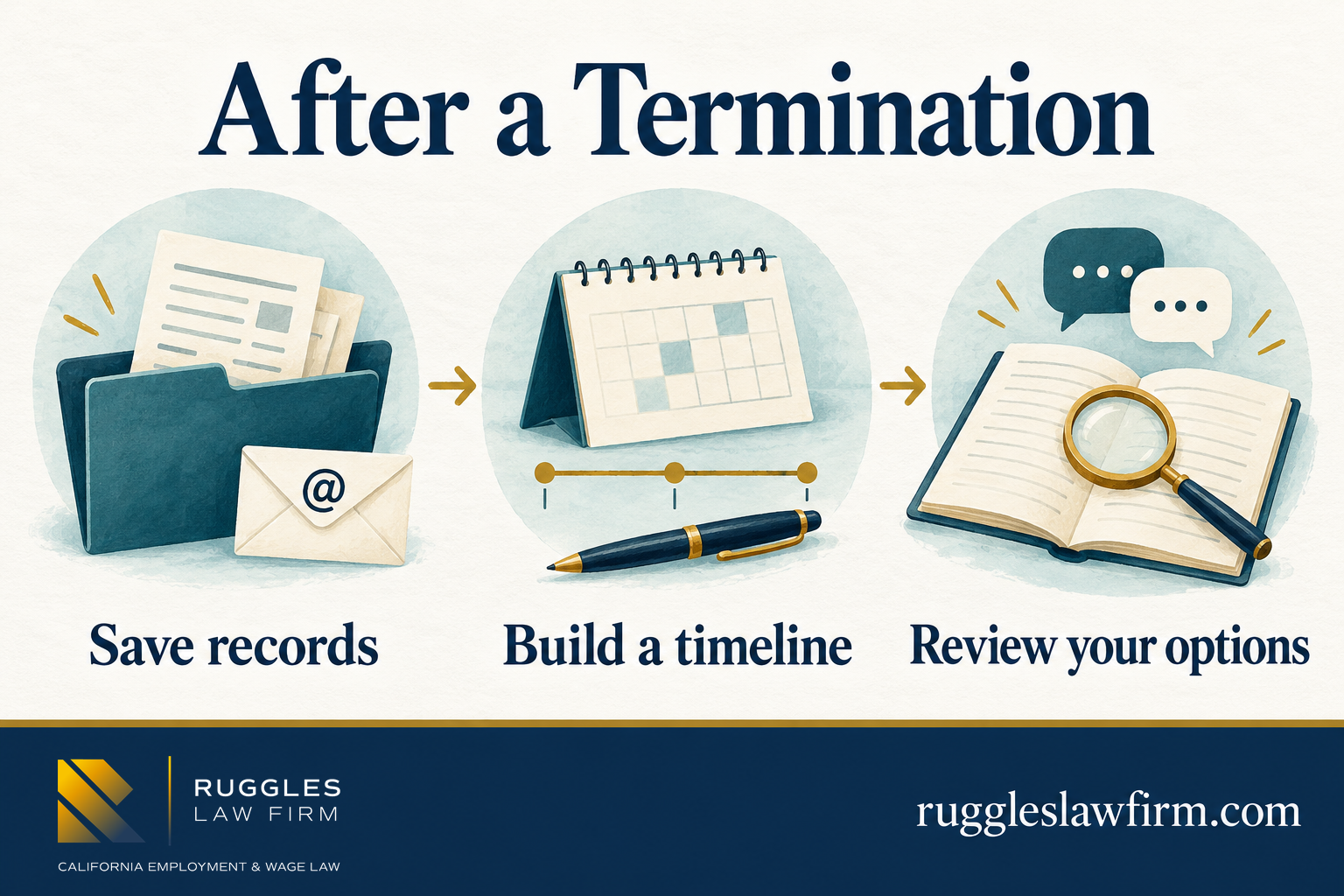 After a termination: save records, build a timeline, and review your options.